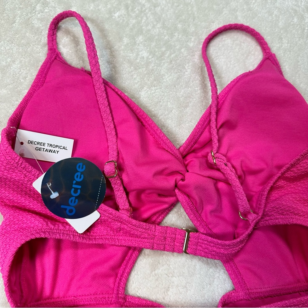 Decree Pink Tropical Getaway Vacation Cut Out Super Cheeky One Piece Swimsuit - Picture 5 of 9
